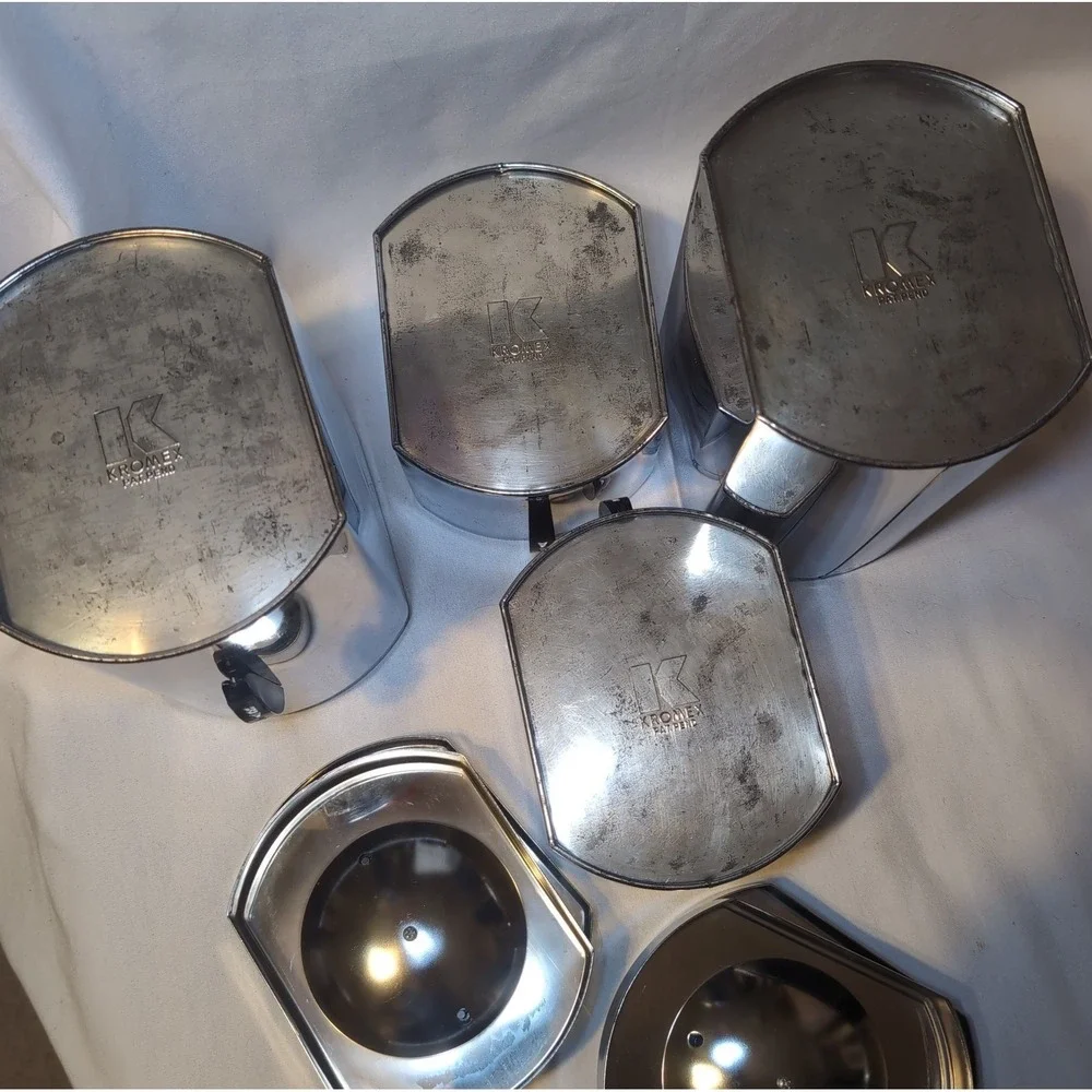 VINTAGE KROMEX MCM CHROME KITCHEN CANISTER SET COFFEE TEA FLOUR  SUGAR